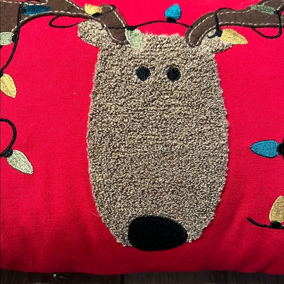 Festive Reindeer Holiday Pillow - Red - Picture 2 of 7
